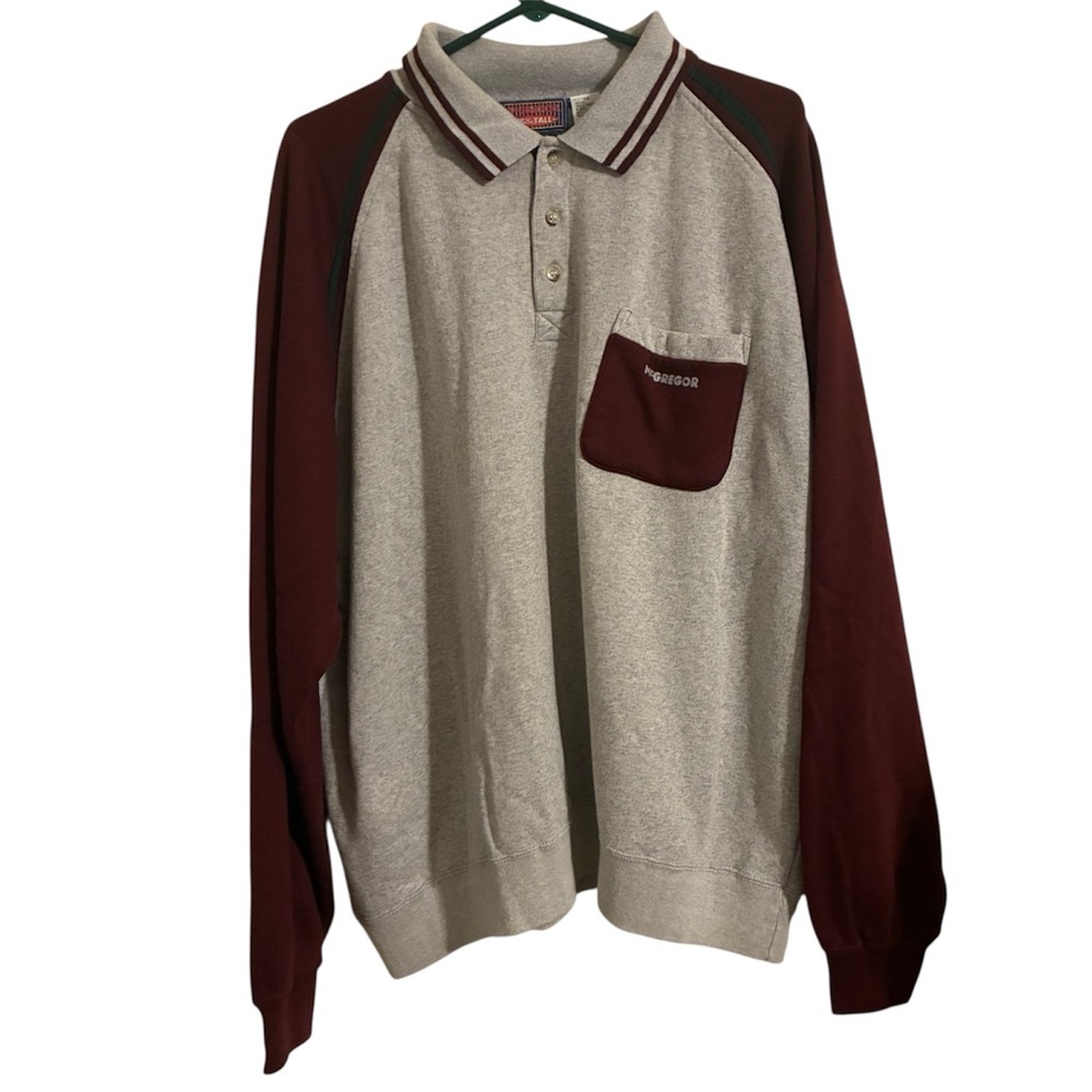 McGregor Big & Tall 2X Polo Sweatshirt Gray Burgundy Green Trim 90s Pullover